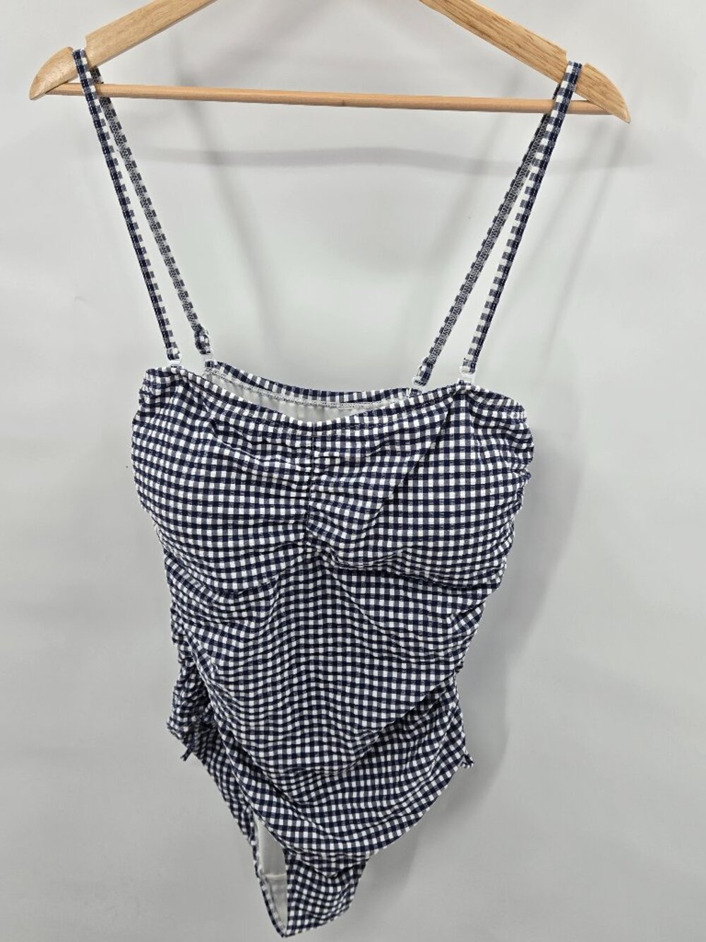 Sun Ocean Sand X Talbots Gingham Blue White Ruched One Piece Swimsuit Size 16